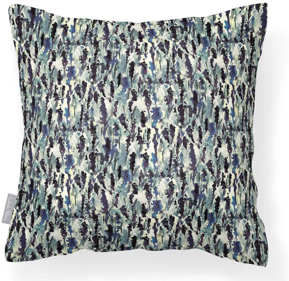 Outdoor Garden Waterproof Cushion - Floral Meadow - Shades of Sapphire on Gainsboro Grey 50 x 50 cm by Izabela Peters