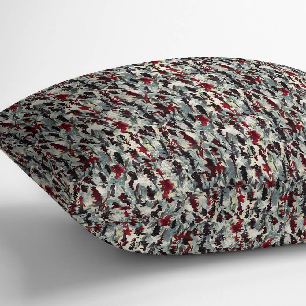 Outdoor Garden Waterproof Cushion - Floral Meadow - Garnet Red on Gainsboro Grey 50 x 50 cm by Izabela Peters