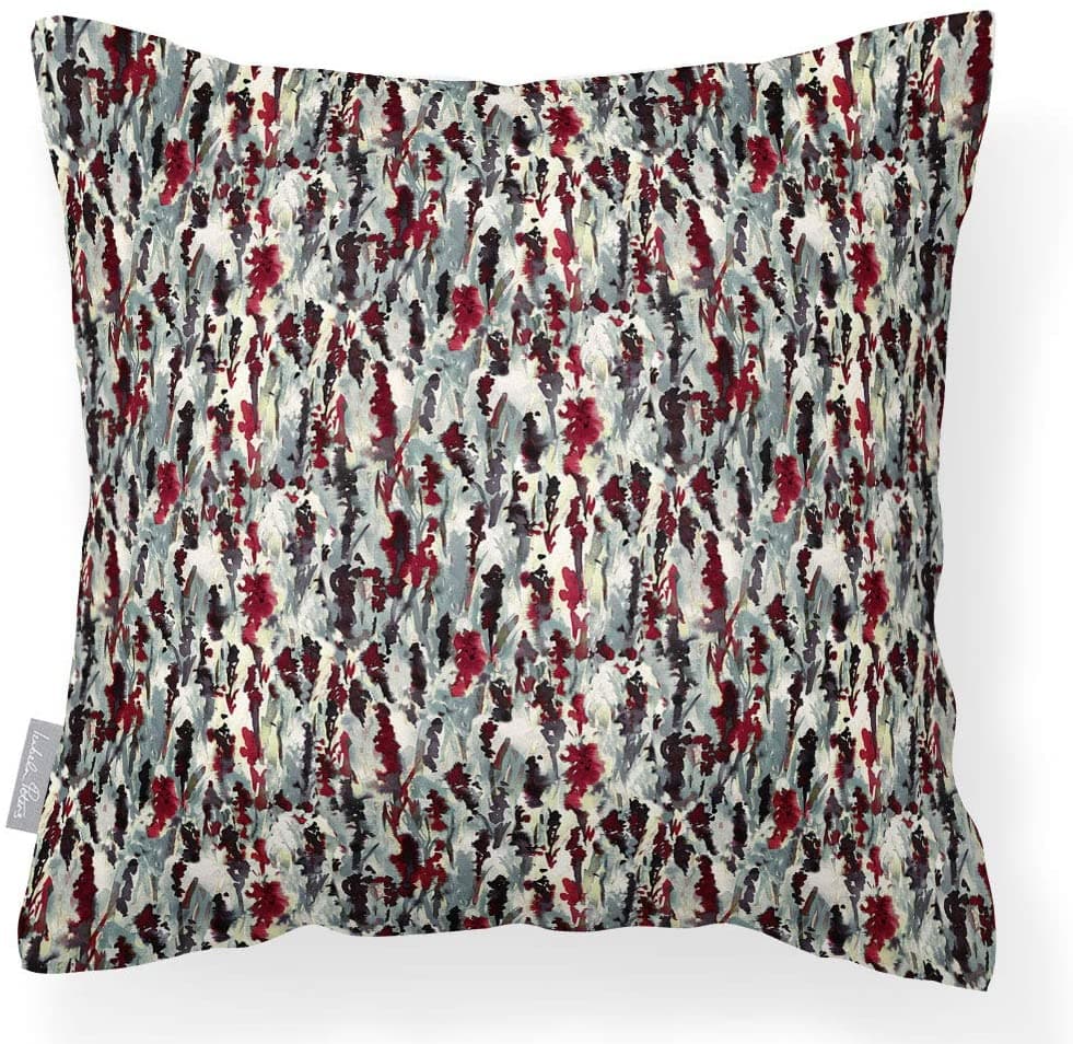 Outdoor Garden Waterproof Cushion - Floral Meadow - Garnet Red on Gainsboro Grey 50 x 50 cm by Izabela Peters