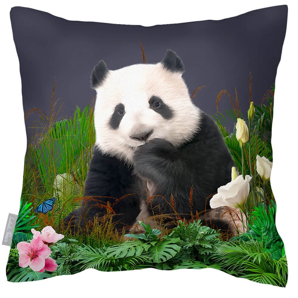 Outdoor Garden Waterproof Cushion - Forest Panda  Izabela Peters Graphite 40 x 40 cm 