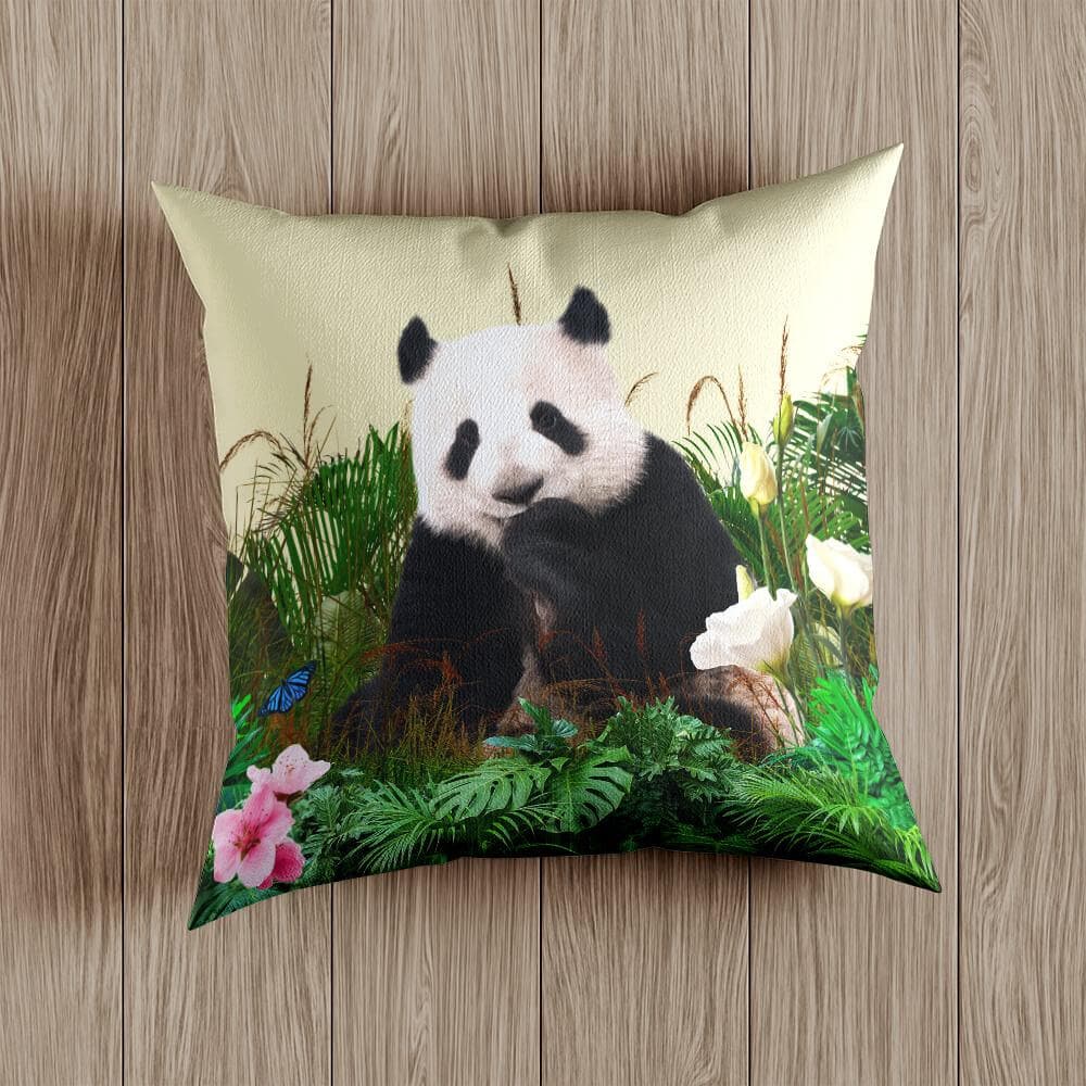 Outdoor Garden Waterproof Cushion - Forest Panda in Cream 50 x 50 cm | Izabela Peters