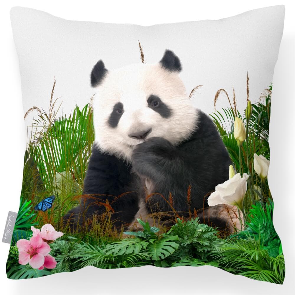 Outdoor Garden Waterproof Cushion - Forest Panda  Izabela Peters White 40 x 40 cm 