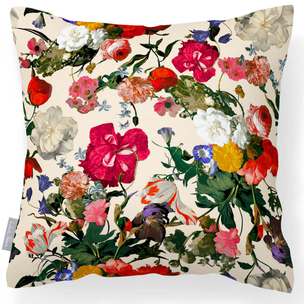 Outdoor Garden Waterproof Cushion - Garden Bouquet - Ivory Cream 45 x 45 cm by Izabela Peters