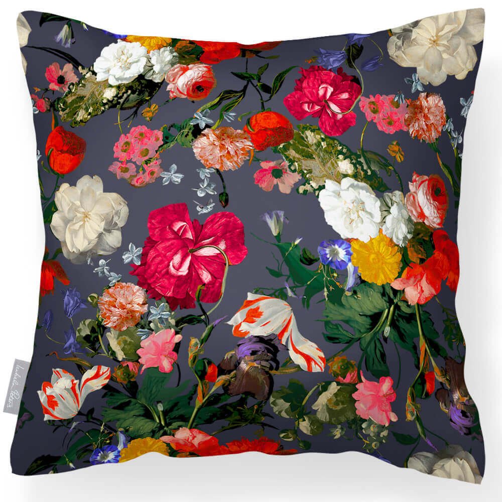 Outdoor Garden Waterproof Cushion - Garden Bouquet - Graphite 45 x 45 cm by Izabela Peters