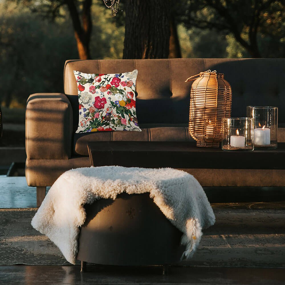 Outdoor Garden Waterproof Cushion - Garden Bouquet in Ivory Cream 45 x 45 cm | Izabela Peters