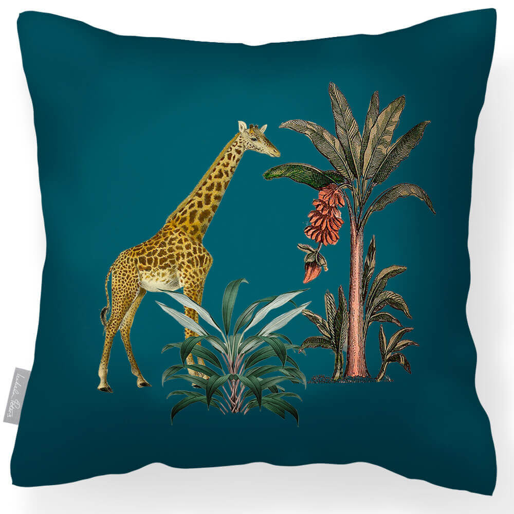 Outdoor Garden Waterproof Cushion - Giraffe - Teal 45 x 45 cm by Izabela Peters
