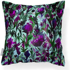 Outdoor Garden Waterproof Cushion - Herbaceous Border - Violet on Shades of Forrest Green 50 x 50 cm by Izabela Peters