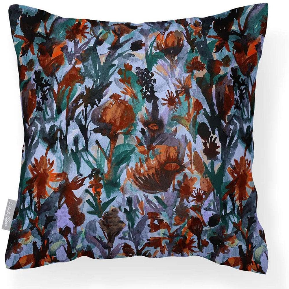 Outdoor Garden Waterproof Cushion - Herbaceous Border - Orange Rust on Lavender 50 x 50 cm by Izabela Peters
