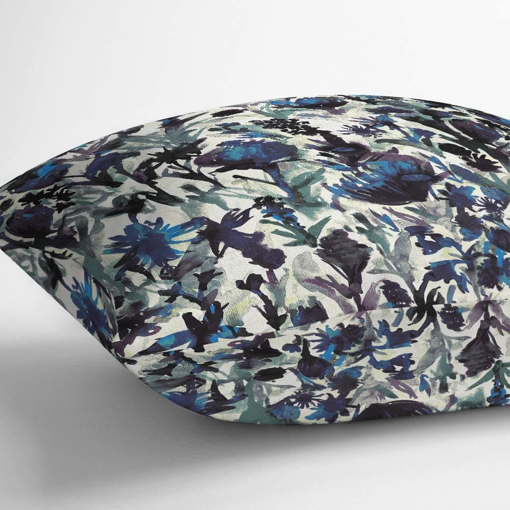 Outdoor Garden Waterproof Cushion - Herbaceous Border - Shades of Sapphire on Gainsboro Grey 50 x 50 cm by Izabela Peters