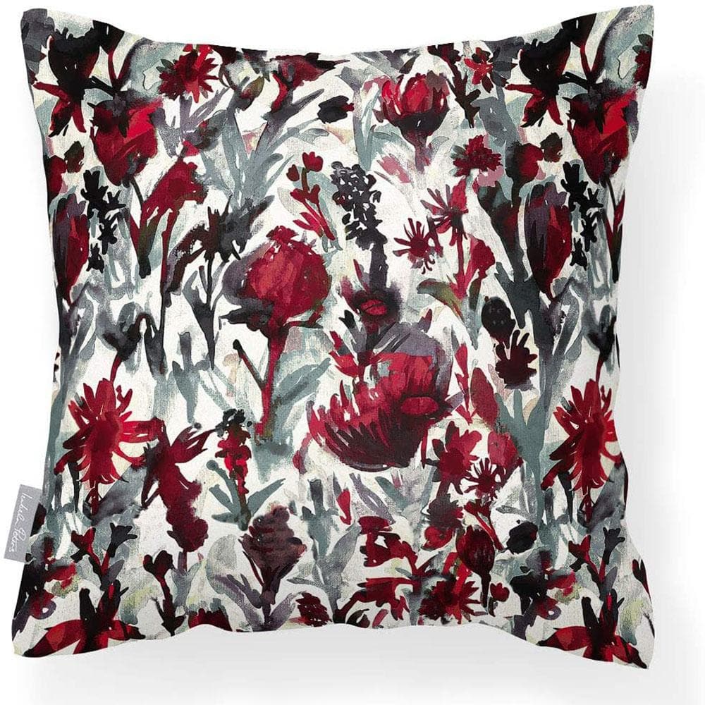 Outdoor Garden Waterproof Cushion - Herbaceous Border - Garnet Red on Gainsboro Grey 50 x 50 cm by Izabela Peters