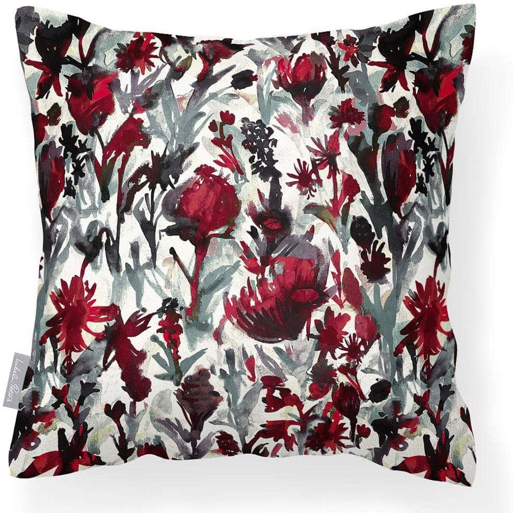 Outdoor Garden Waterproof Cushion - Herbaceous Border  Izabela Peters Garnet Red on Gainsboro Grey 40 x 40 cm 