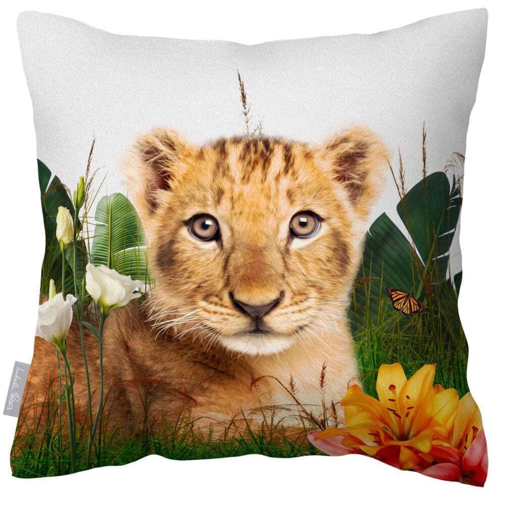 Outdoor Garden Waterproof Cushion - Jungle Lion Cub  Izabela Peters White 40 x 40 cm 