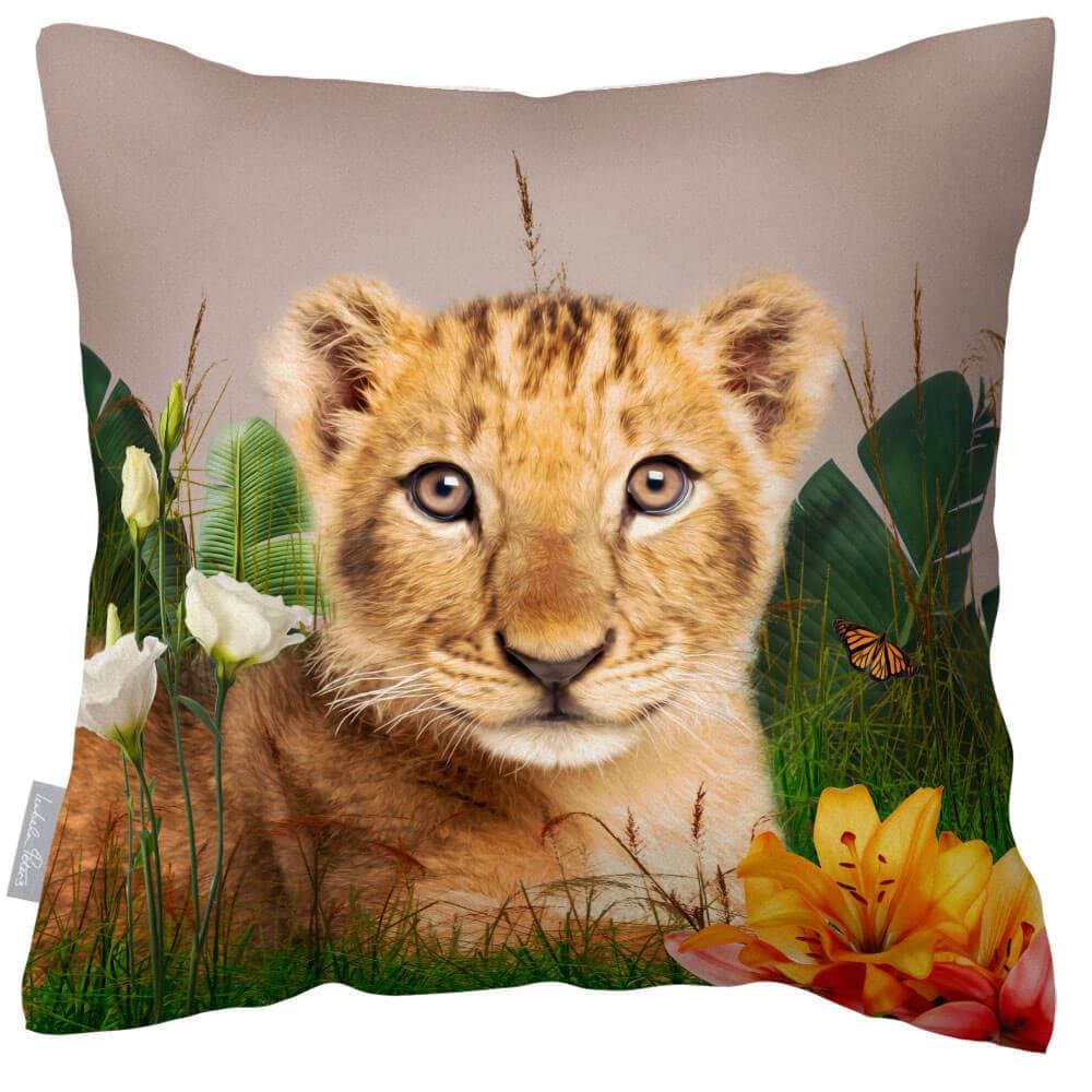 Outdoor Garden Waterproof Cushion - Jungle Lion Cub  Izabela Peters Taupe 40 x 40 cm 
