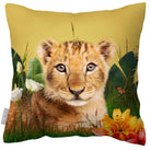 Outdoor Garden Waterproof Cushion - Jungle Lion Cub - Mustard 50 x 50 cm by Izabela Peters