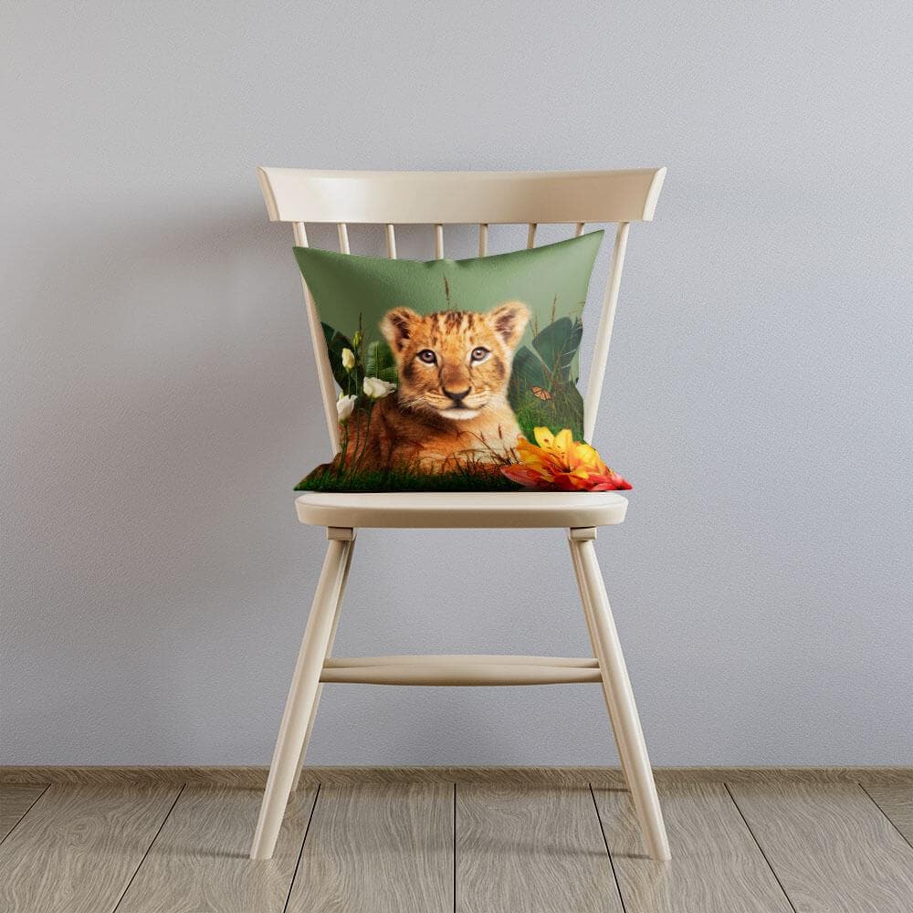 Outdoor Garden Waterproof Cushion - Jungle Lion Cub - Sage 50 x 50 cm by Izabela Peters