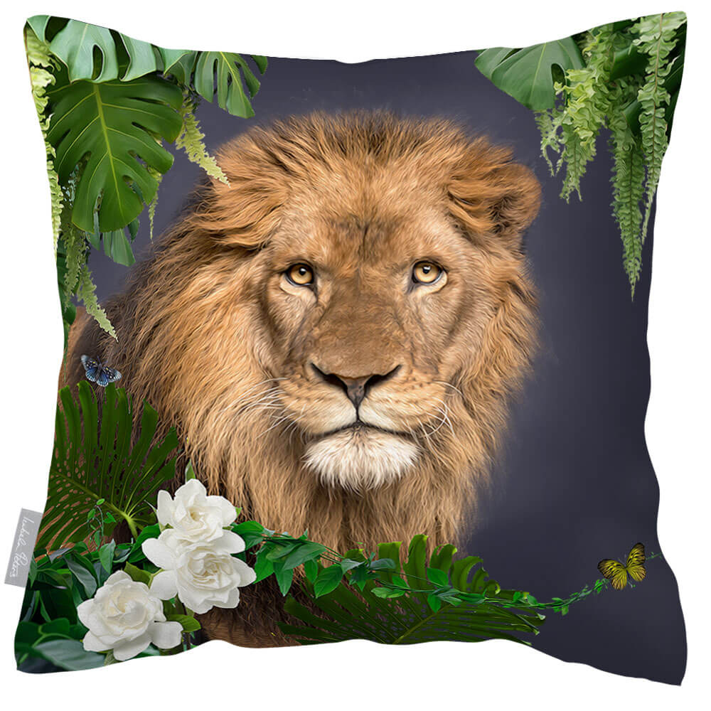 Outdoor Garden Waterproof Cushion - Lion King  Izabela Peters Graphite 50 x 50 cm 