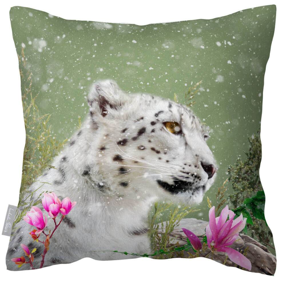 Outdoor Garden Waterproof Cushion - Majestic Snow Leopard  Izabela Peters Sage 40 x 40 cm 