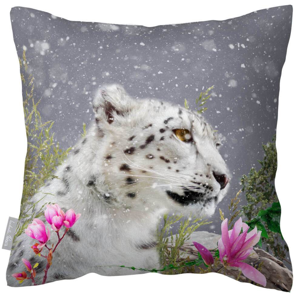 Outdoor Garden Waterproof Cushion - Majestic Snow Leopard - Grey 50 x 50 cm by Izabela Peters