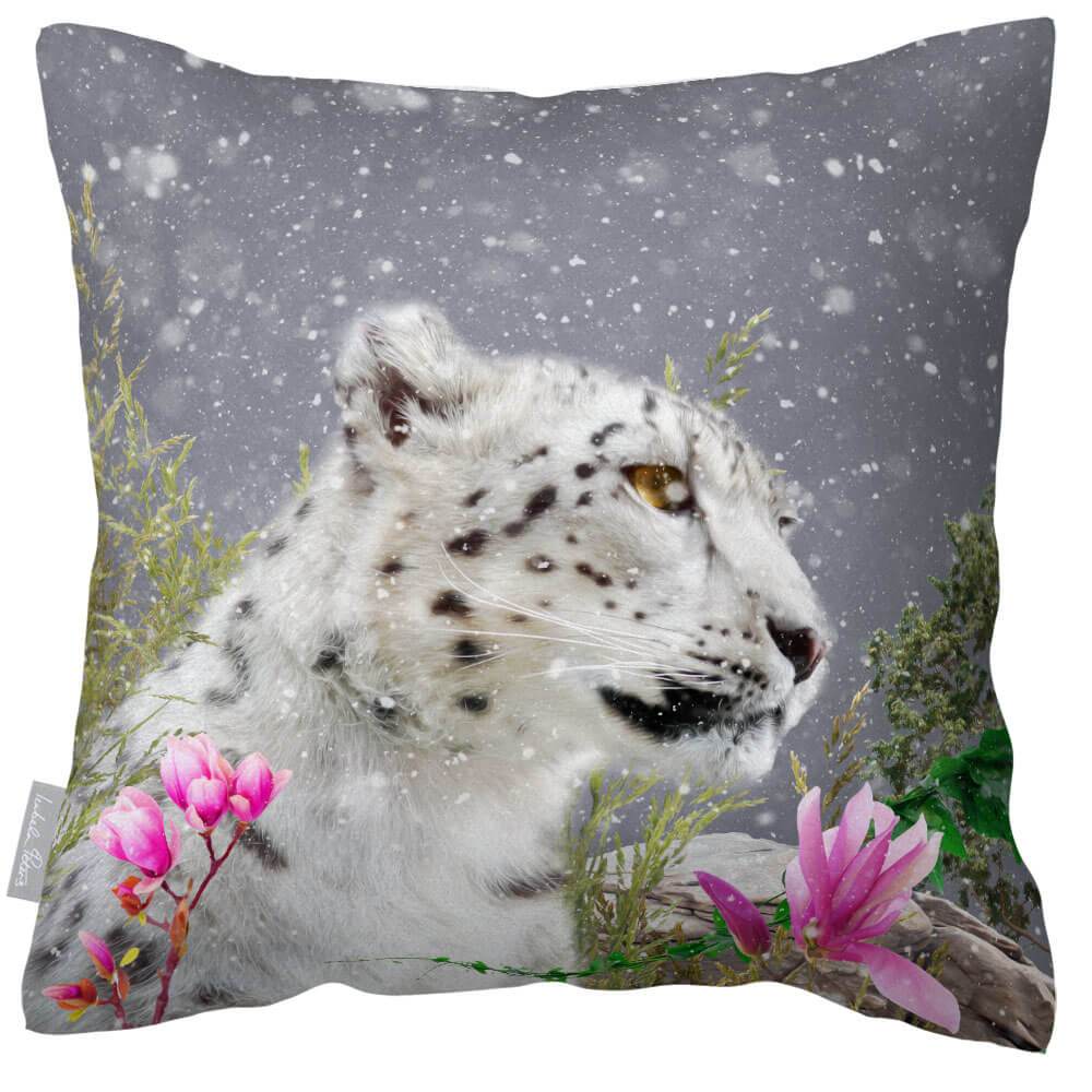 Outdoor Garden Waterproof Cushion - Majestic Snow Leopard  Izabela Peters Grey 40 x 40 cm 