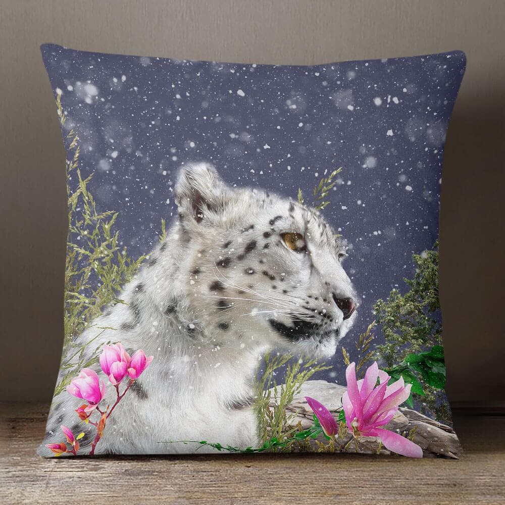 Outdoor Garden Waterproof Cushion - Majestic Snow Leopard - Graphite 50 x 50 cm by Izabela Peters