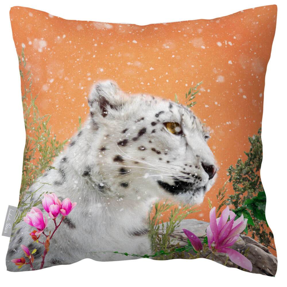 Outdoor Garden Waterproof Cushion - Majestic Snow Leopard  Izabela Peters Burnt Orange 40 x 40 cm 