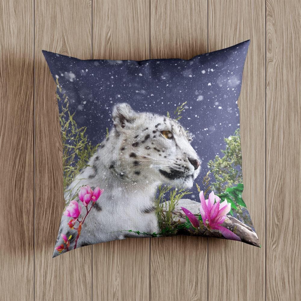 Outdoor Garden Waterproof Cushion - Majestic Snow Leopard - Graphite 50 x 50 cm by Izabela Peters