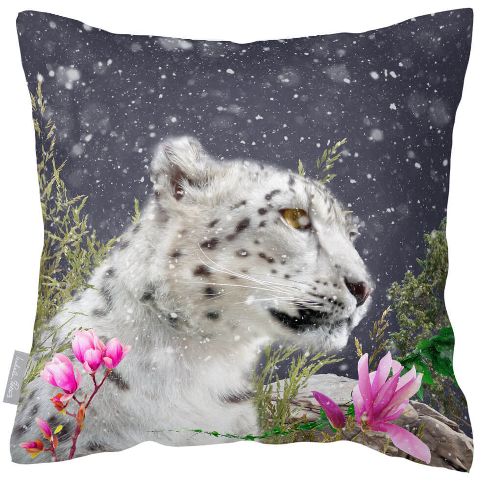 Outdoor Garden Waterproof Cushion - Majestic Snow Leopard  Izabela Peters Graphite 40 x 40 cm 