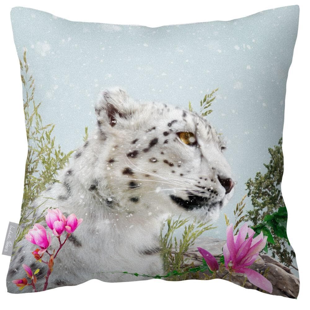 Outdoor Garden Waterproof Cushion - Majestic Snow Leopard - Duck Egg 50 x 50 cm by Izabela Peters