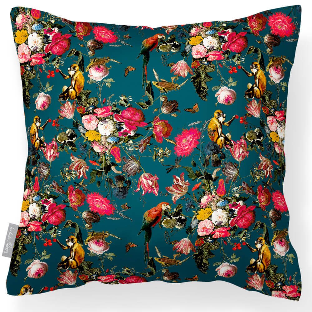 Outdoor Garden Waterproof Cushion - Monkey Puzzle - Teal 45 x 45 cm by Izabela Peters