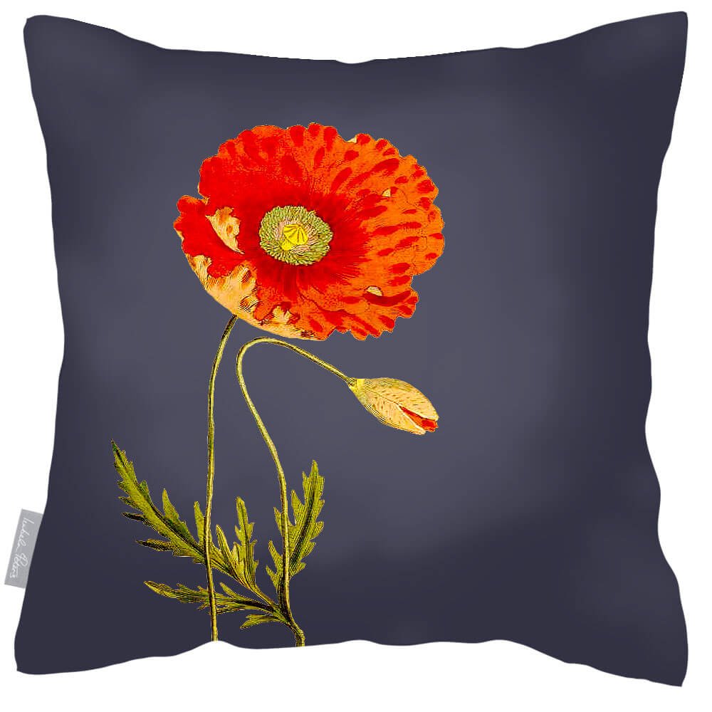 Outdoor Garden Waterproof Cushion - Poppy - Graphite 50 x 50 cm by Izabela Peters