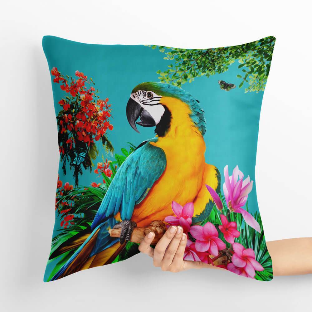 Outdoor Garden Waterproof Cushion - Princely Parrot Luxury Outdoor Cushions Izabela Peters   