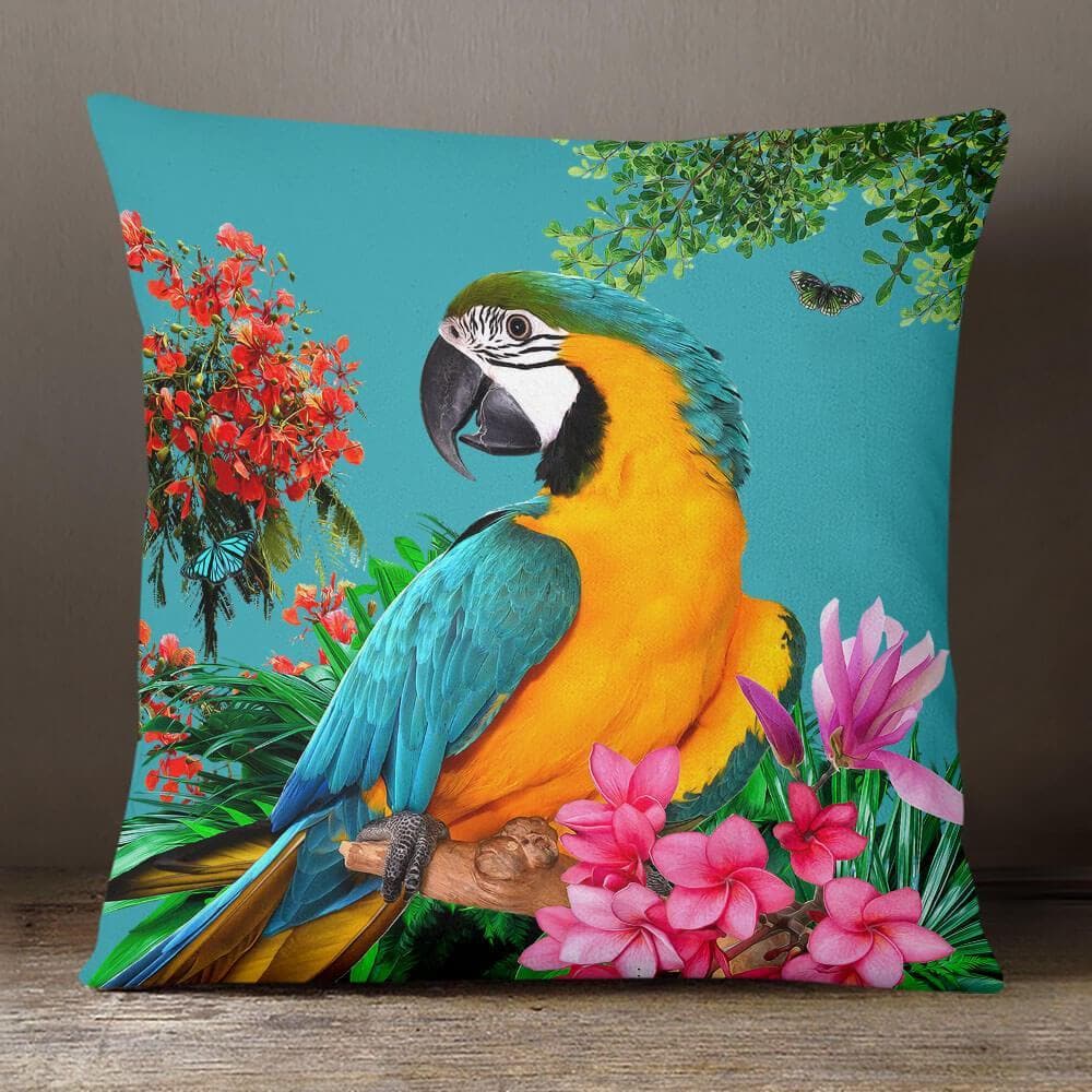 Outdoor Garden Waterproof Cushion - Princely Parrot - Prussian Blue 50 x 50 cm by Izabela Peters