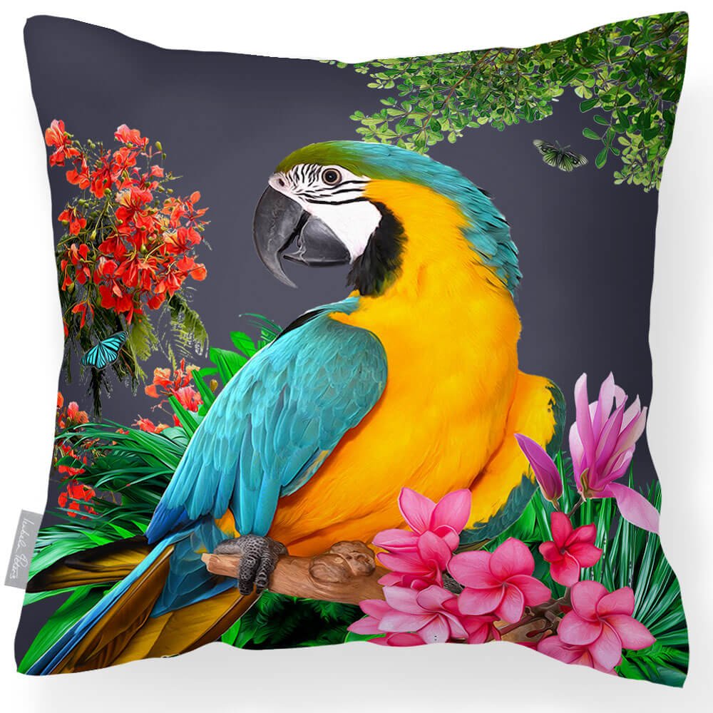 Outdoor Garden Waterproof Cushion - Princely Parrot - Graphite 43 x 43 cm by Izabela Peters