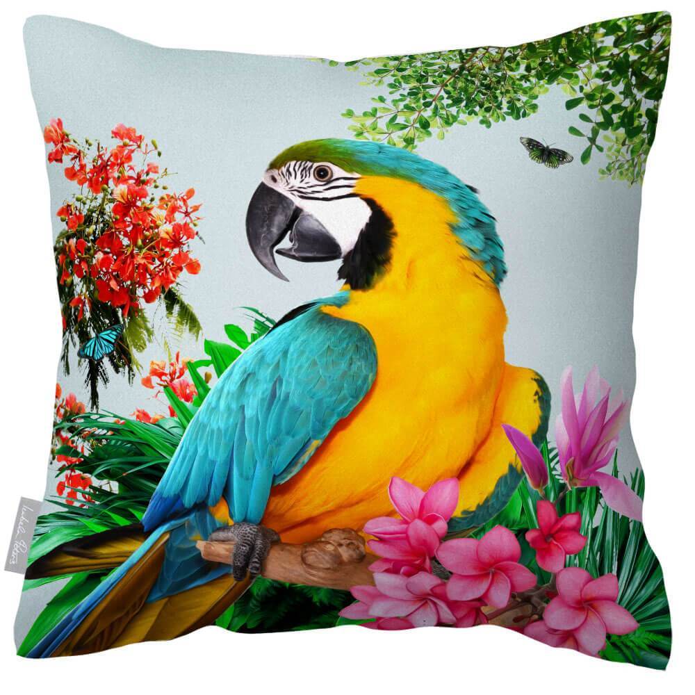 Outdoor Garden Waterproof Cushion - Princely Parrot - Duck Egg 50 x 50 cm by Izabela Peters