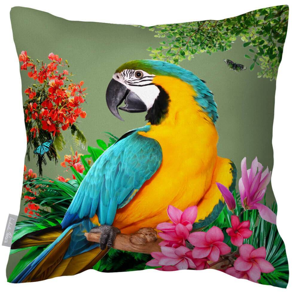 Outdoor Garden Waterproof Cushion - Princely Parrot - Sage 50 x 50 cm by Izabela Peters