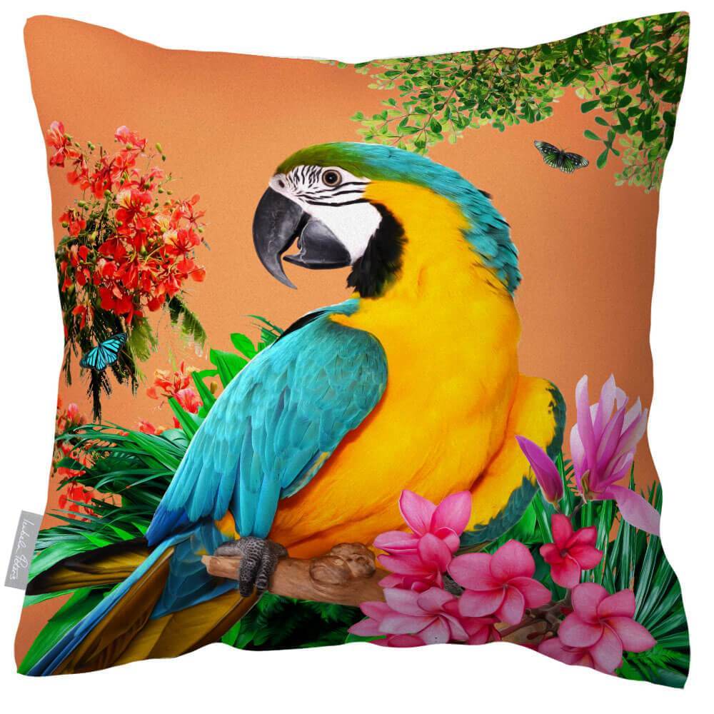 Outdoor Garden Waterproof Cushion - Princely Parrot - Burnt Orange 50 x 50 cm by Izabela Peters