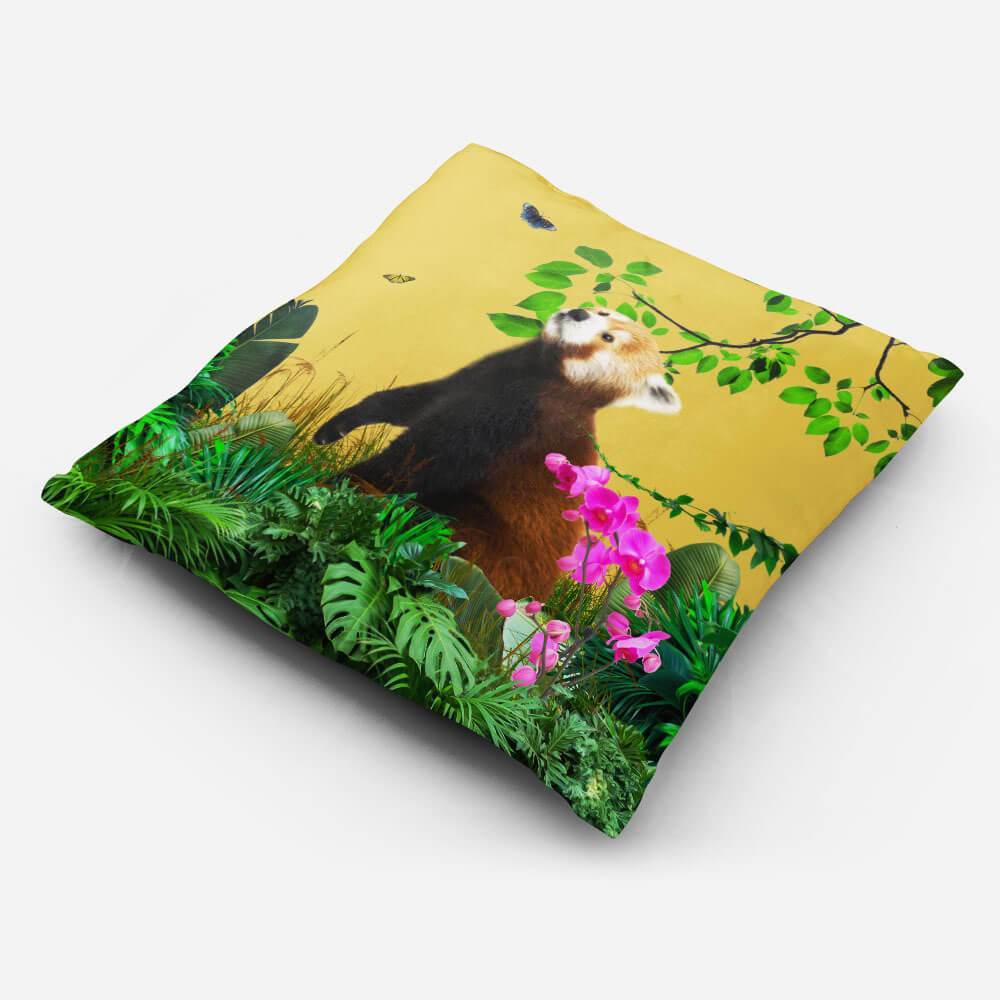 Outdoor Garden Waterproof Cushion - Rare Red Panda - Mustard 50 x 50 cm by Izabela Peters