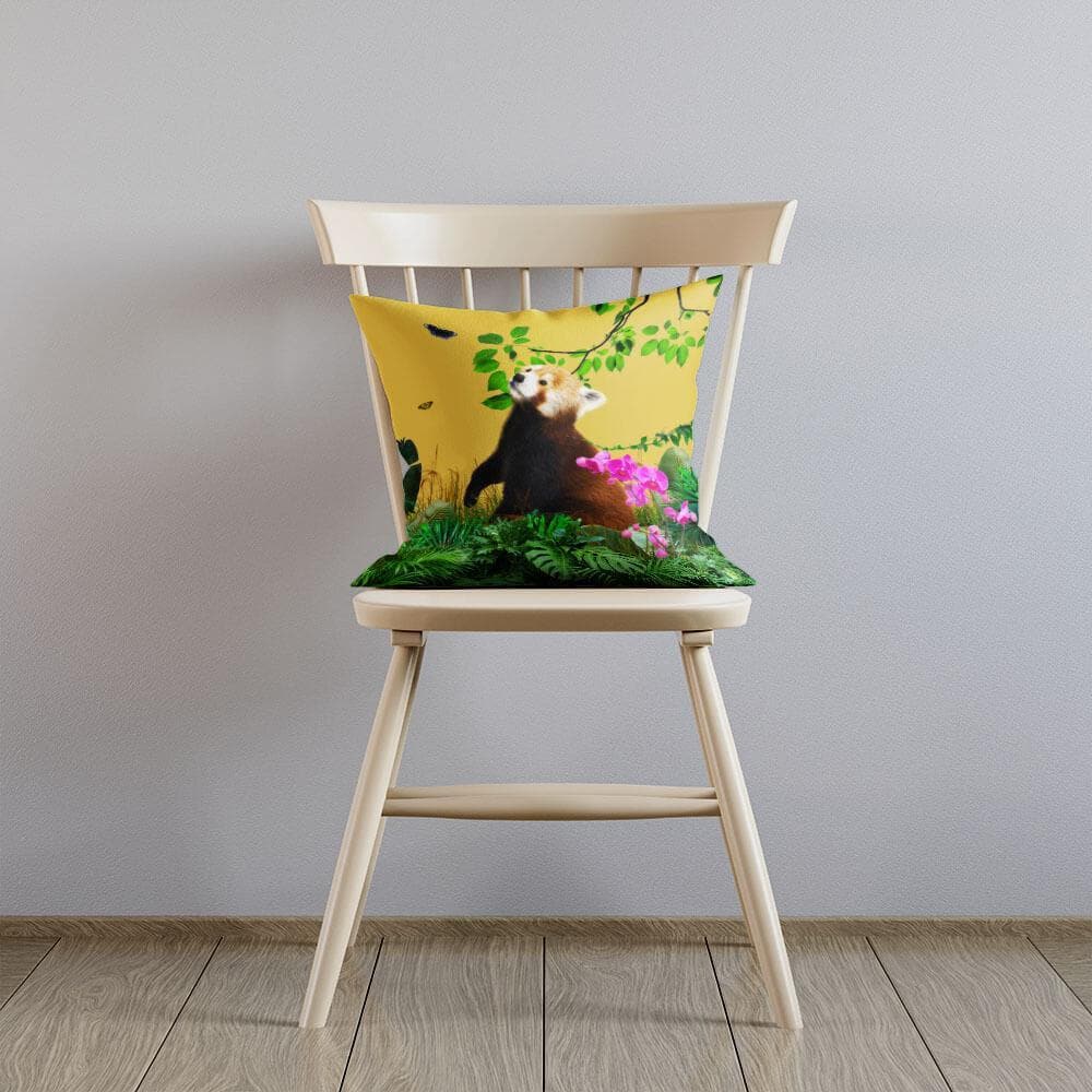 Outdoor Garden Waterproof Cushion - Rare Red Panda - Mustard 50 x 50 cm by Izabela Peters