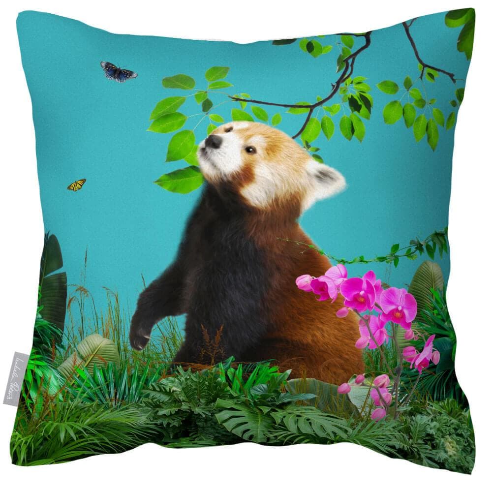 Outdoor Garden Waterproof Cushion - Rare Red Panda in Prussian Blue 50 x 50 cm | Izabela Peters