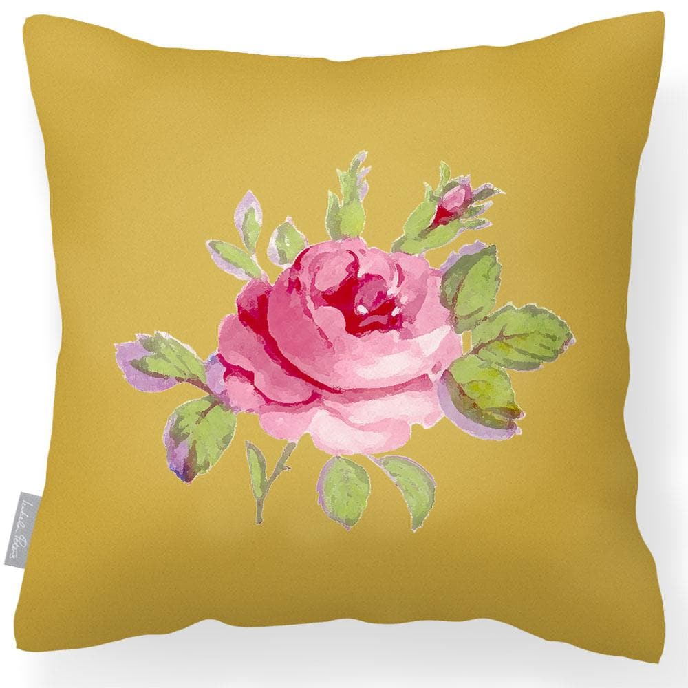 Outdoor Garden Waterproof Cushion - Rose - Mustard 50 x 50 cm by Izabela Peters