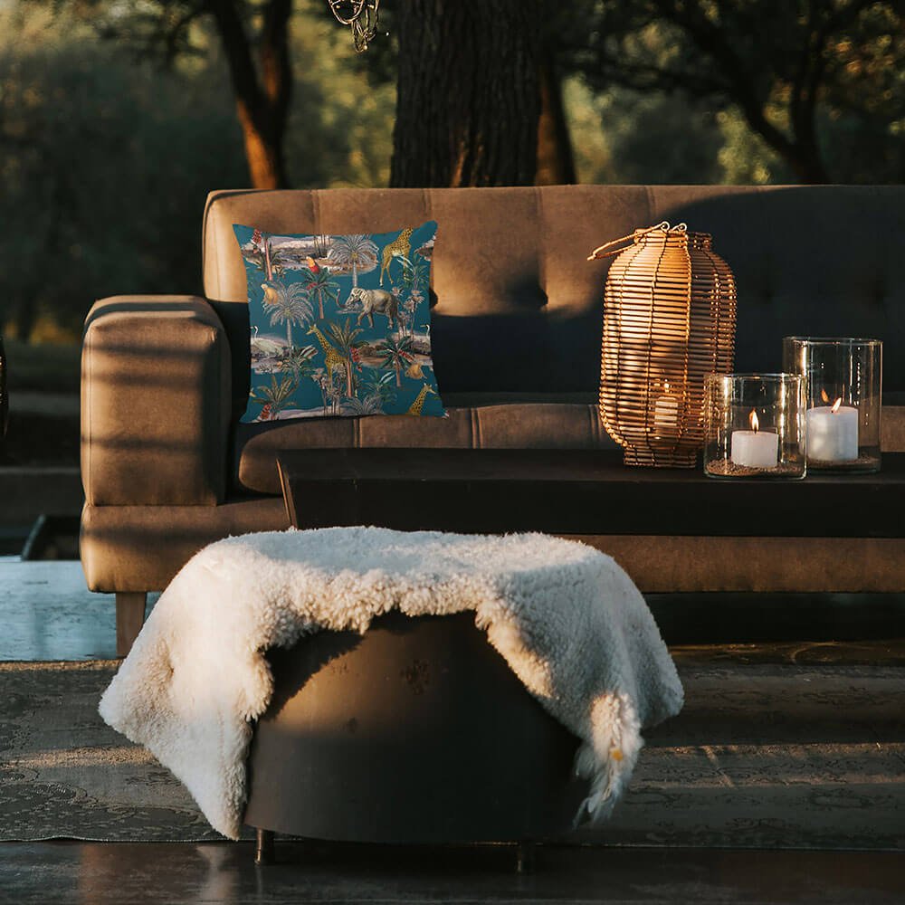 Safari Voyage | Outdoor Garden Waterproof Cushion - Teal 45 x 45 cm by Izabela Peters