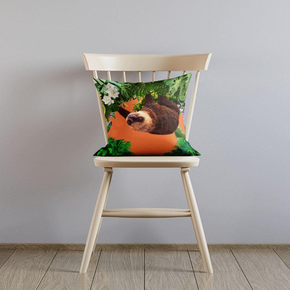 Outdoor Garden Waterproof Cushion - The Relaxing Sloth - Burnt Orange 50 x 50 cm by Izabela Peters