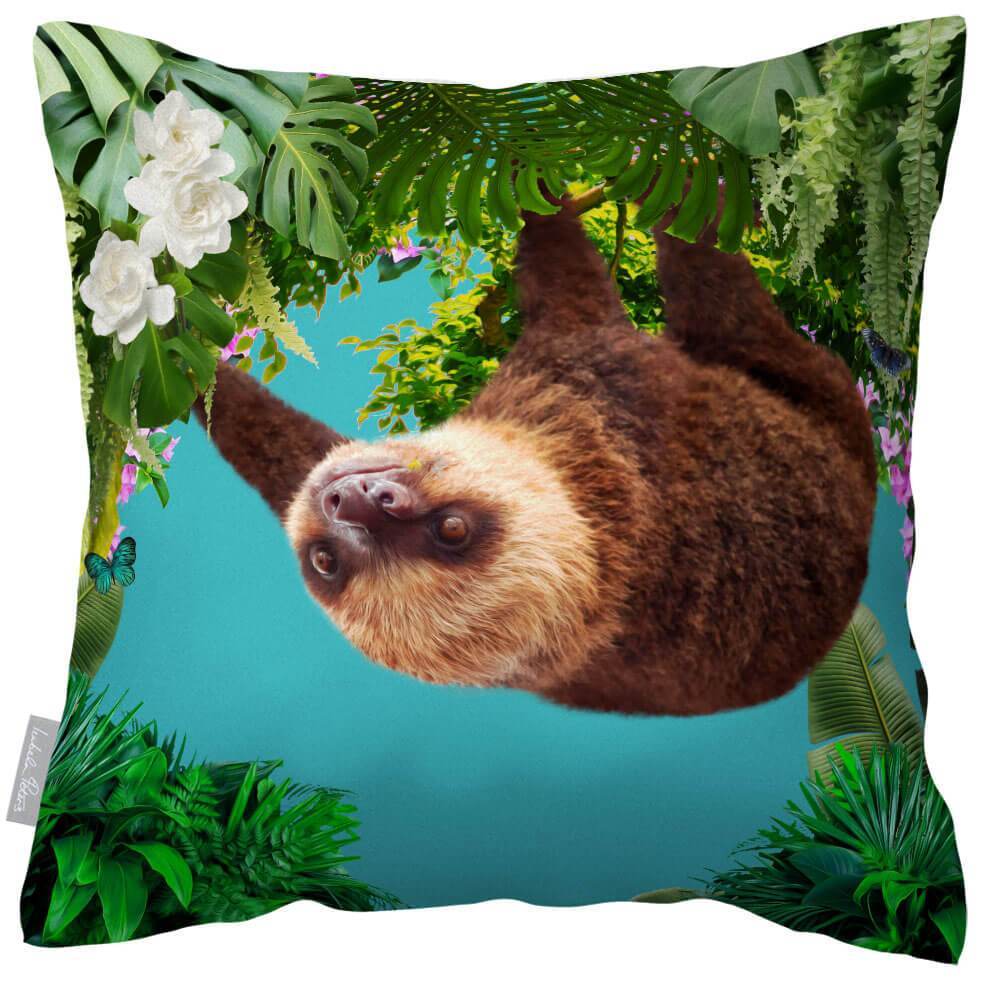 Outdoor Garden Waterproof Cushion - The Relaxing Sloth - Prussian Blue 50 x 50 cm by Izabela Peters