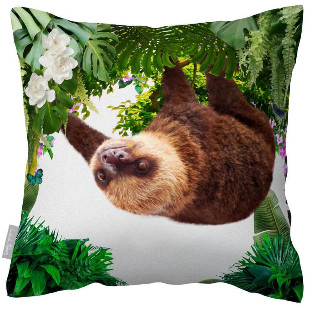 Outdoor Garden Waterproof Cushion - The Relaxing Sloth - White 50 x 50 cm by Izabela Peters