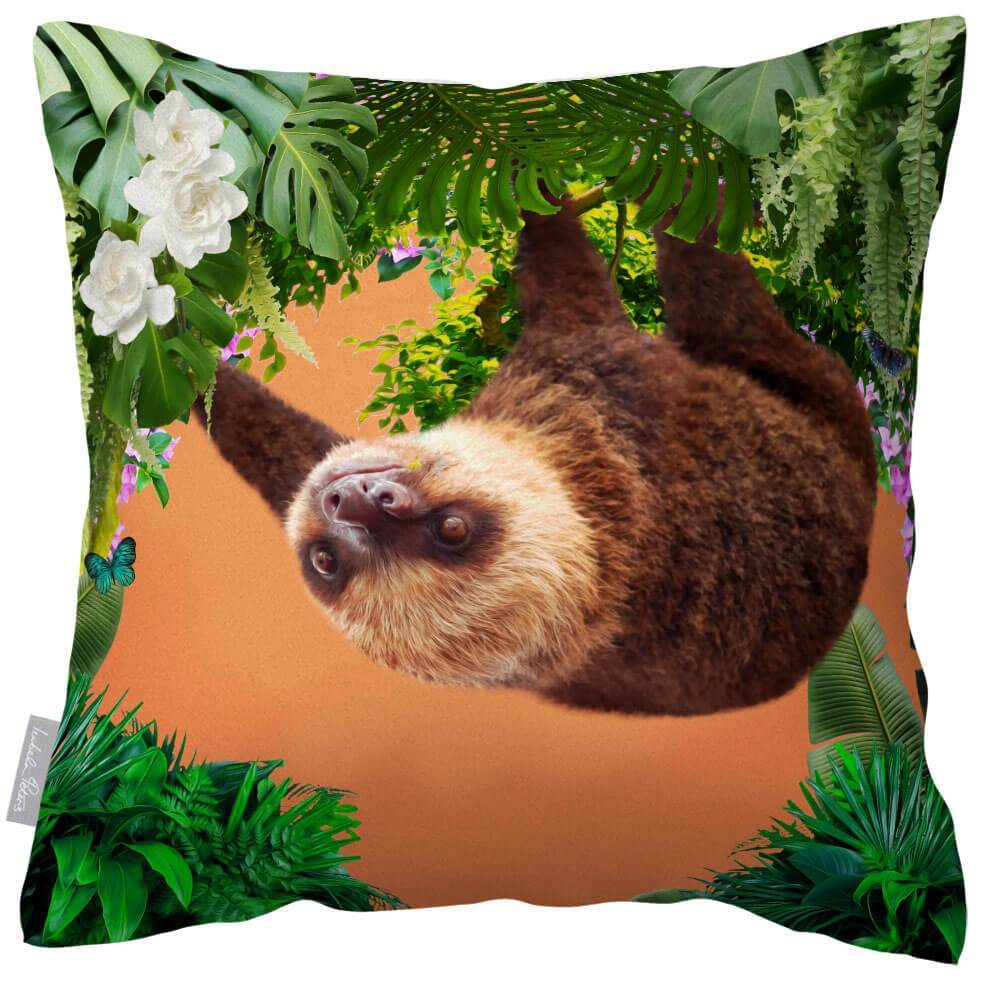 Outdoor Garden Waterproof Cushion - The Relaxing Sloth - Burnt Orange 50 x 50 cm by Izabela Peters