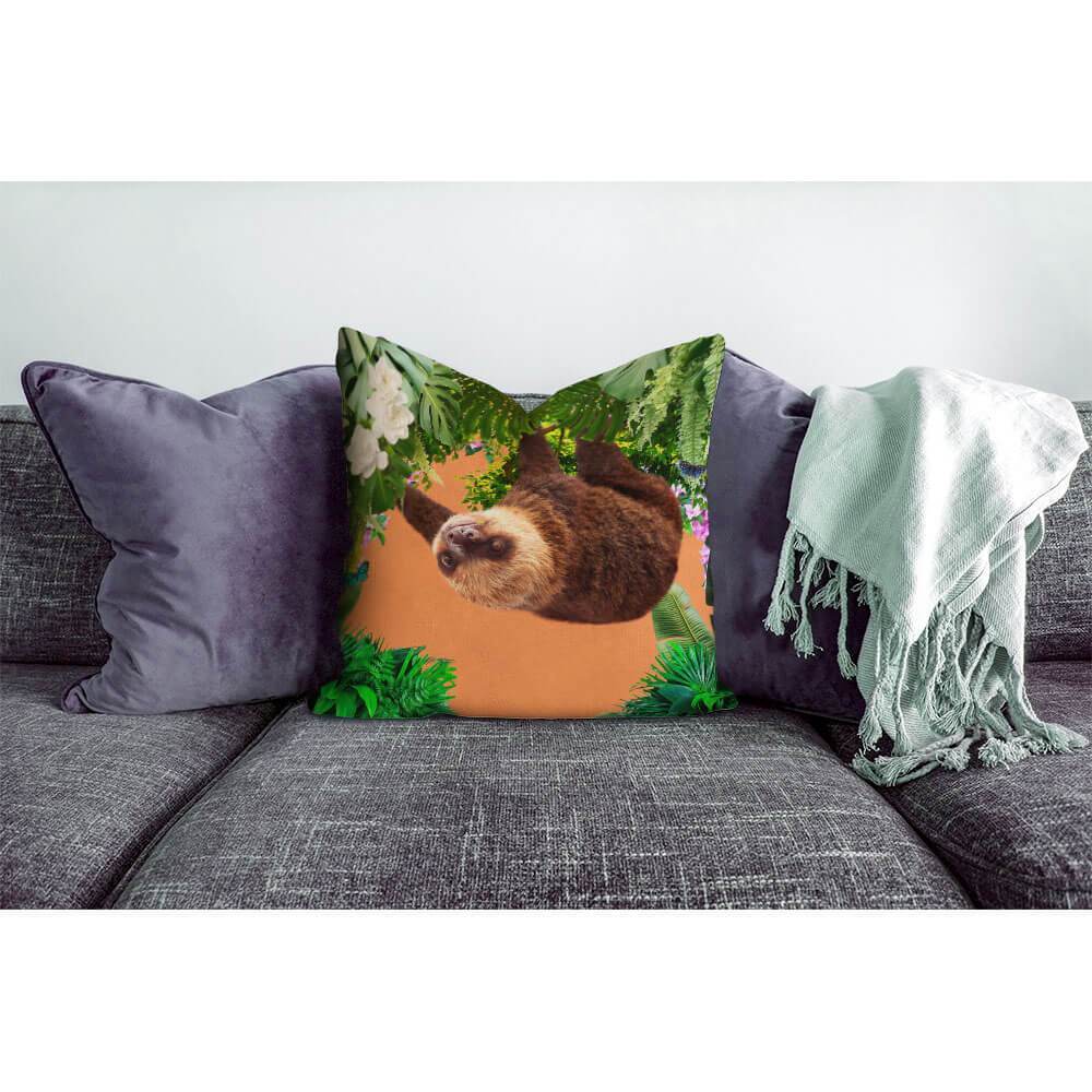 Outdoor Garden Waterproof Cushion - The Relaxing Sloth - Burnt Orange 50 x 50 cm by Izabela Peters