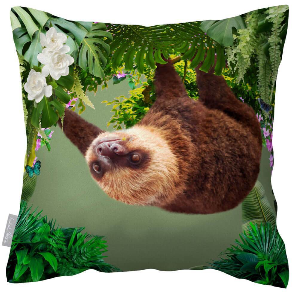 Outdoor Garden Waterproof Cushion - The Relaxing Sloth - Sage 50 x 50 cm by Izabela Peters