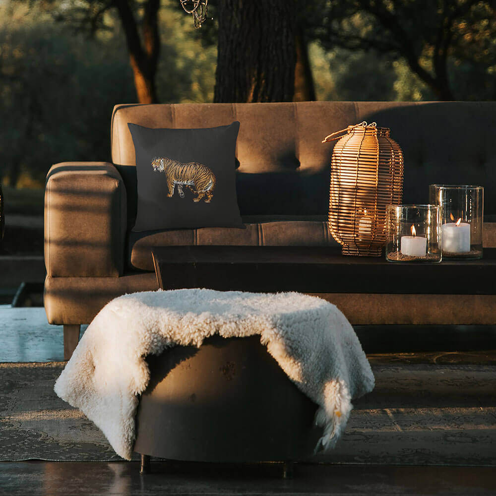 Outdoor Garden Waterproof Cushion - Tiger - Charcoal 45 x 45 cm by Izabela Peters