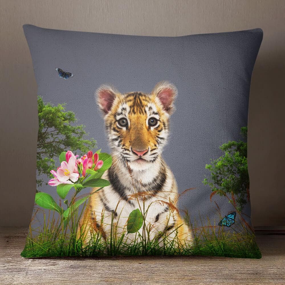 Outdoor Garden Waterproof Cushion - Tiger Prince - Grey 50 x 50 cm by Izabela Peters