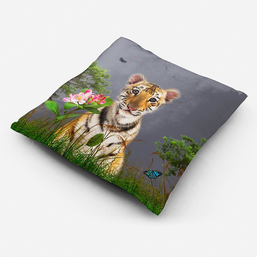 Outdoor Garden Waterproof Cushion - Tiger Prince - Grey 50 x 50 cm by Izabela Peters